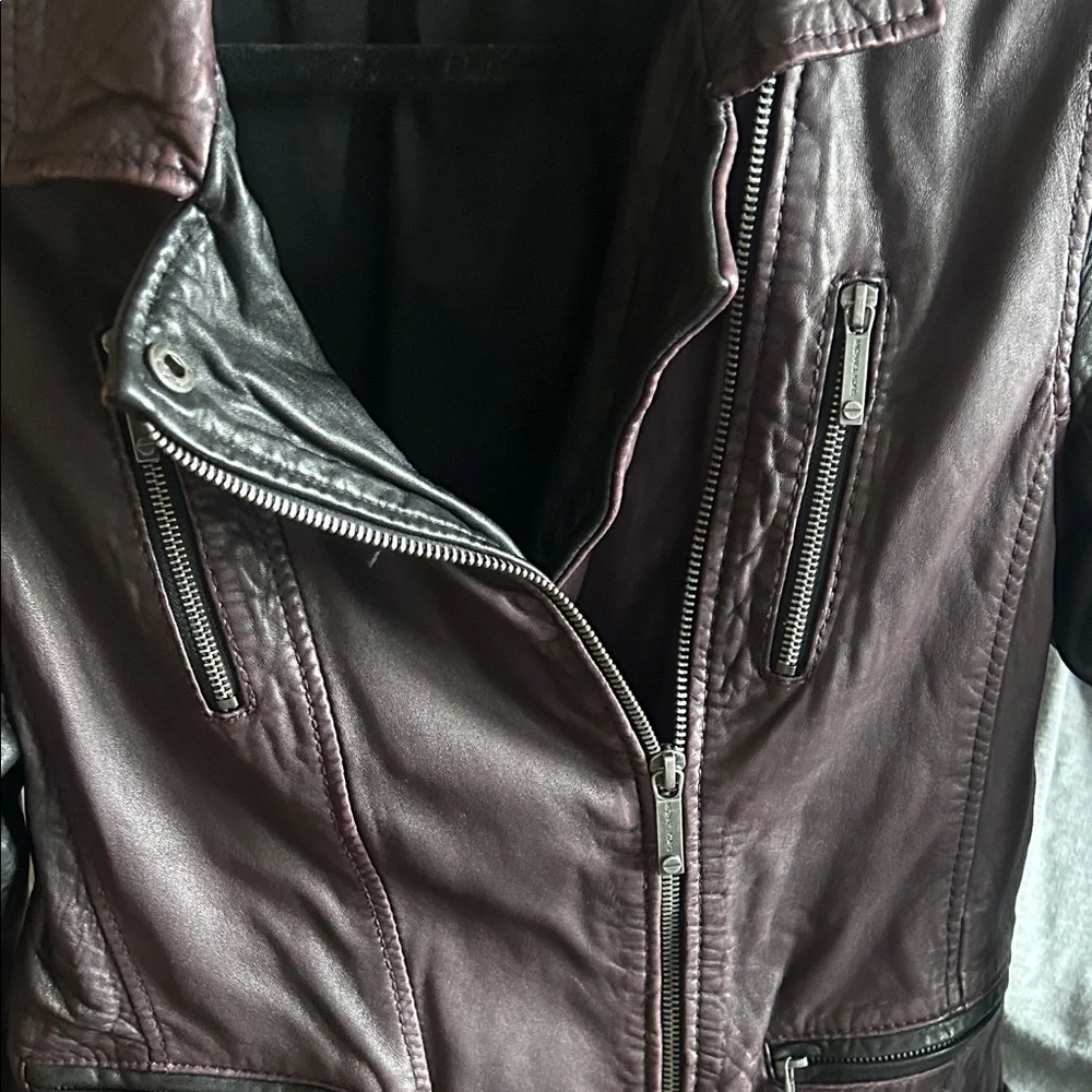 Michael Kors Burgundy and Black Leather Jacket - Picture 9 of 9